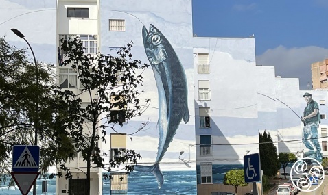 Murals in Calle de la Terrasa by José Fernández Ríos Mural entitled "Fishing Day". © Michelle Chaplow