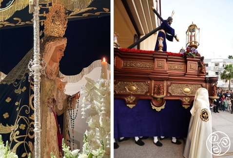 Semana Santa Thursday – Cristo del Amor (right) and Virgen de la Esperanza (left) Semana Santa Thursday in Estepona - Jueves Santo (Maundy Thursday) – Cristo del Amor and Virgen de la Esperanza (c) Michelle Chaplow